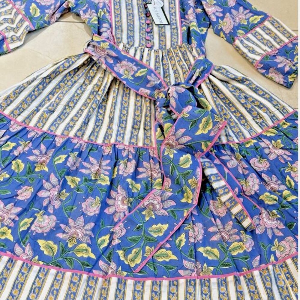 Women's Midi Dress in Blue Floral Stripe - Sue Sartor - Picture 5 of 15